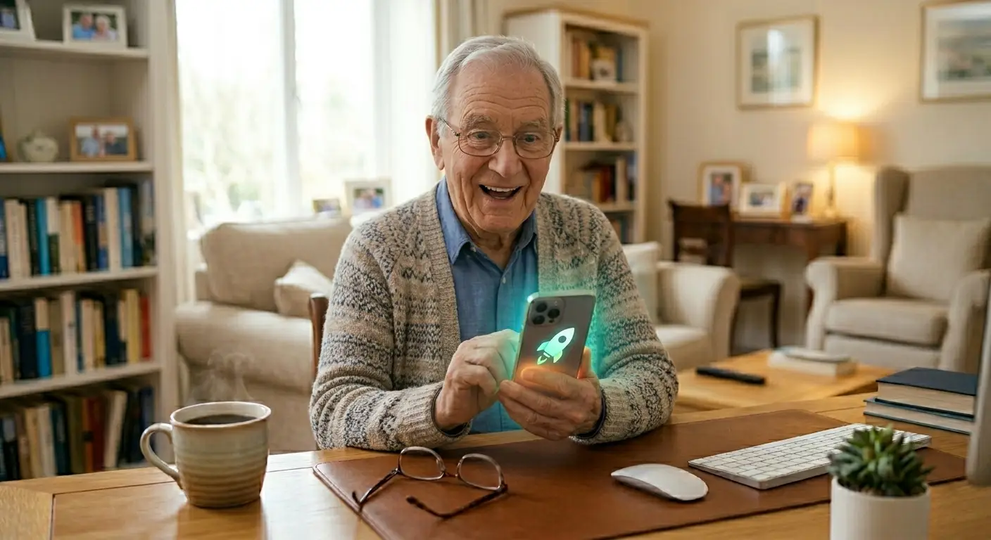 Senior man frustrated with a slow smartphone