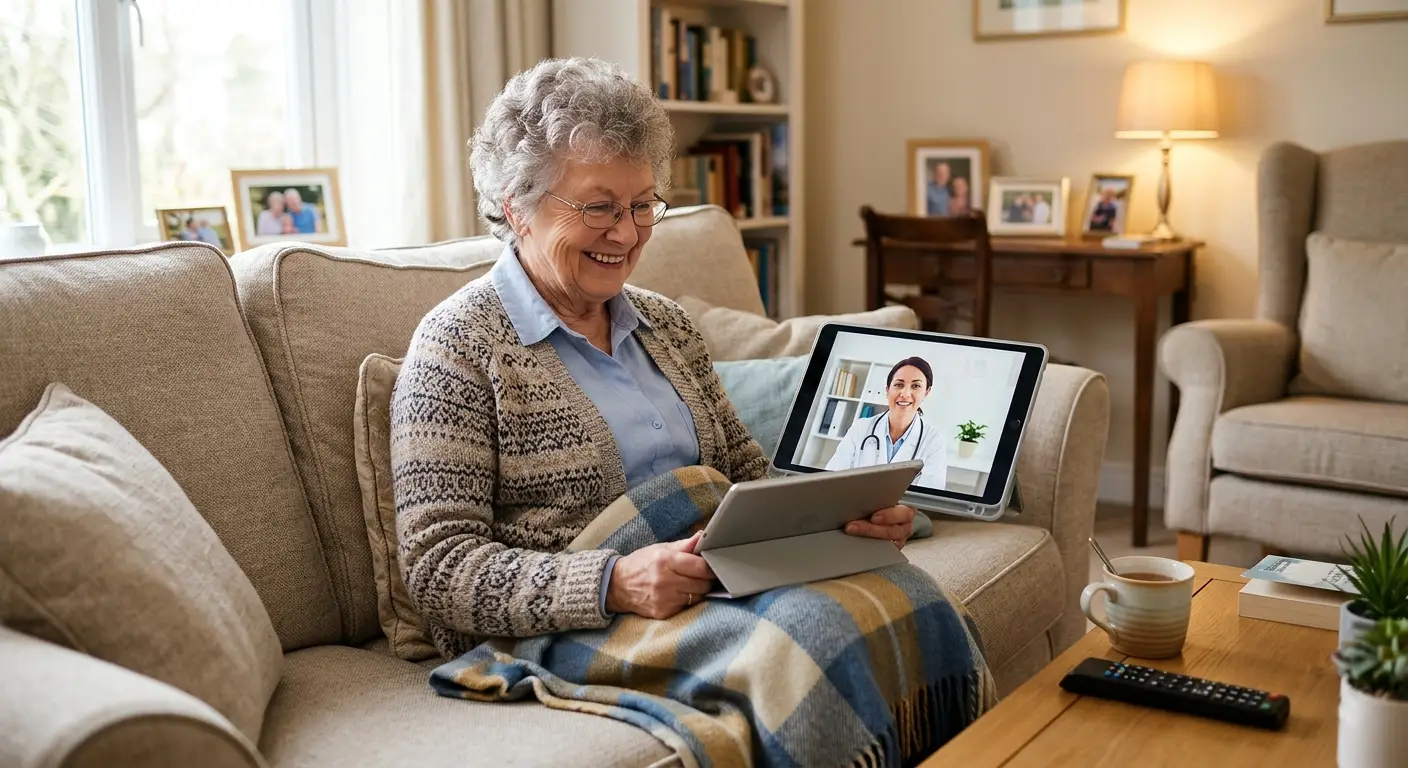 Senior man speaking with a doctor through video call on tablet